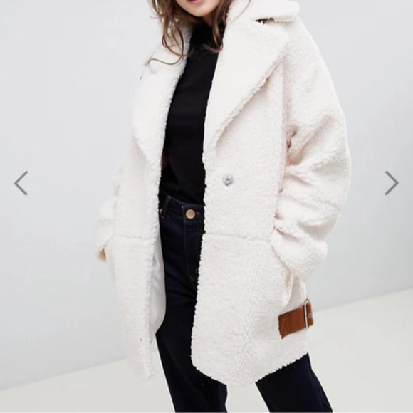 ASOS Teddy Bear Borg Oversized Burgundy Jacket Coat Belt women size Medium - Picture 9 of 9